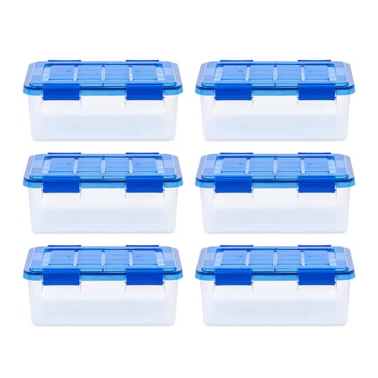 Iris® 4gal. Clear Plastic Storage Boxes With Blue Lid, 6 Pack